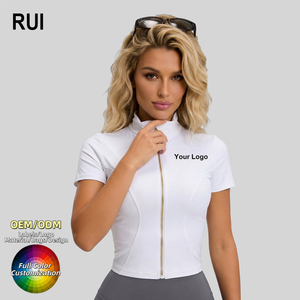 เสื้อโยคะแขนสั้นผู้หญิง RUIQUWIN สกรีนโลโก้ได้ ทรงเข้ารูป ระบายอากาศ แห้งเร็ว เหมาะสำหรับออกกำลังกาย ฟิตเนส วิ่ง และเล่นกีฬา - Product Image 1