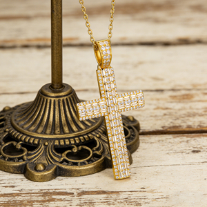 Collier chaîne de pull personnalisé en argent plaqué or 10K/14K/18K avec diamant CVD de laboratoire VS, pendentif croix, cadeau de fiançailles classique - Product Image 5