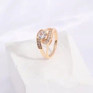 Anillo de compromiso de moda para mujer, joyería de oro de 18k, conjunto de anillo de boda de diamantes pavimentados