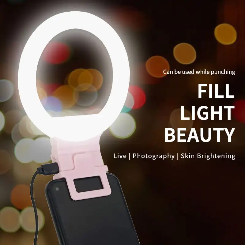 Portable Rechargeable Usb Camera Clip Photography Video Mobile Phone Led Ring Selfie Light