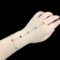 Gelang cincin jari kreatif mode perhiasan baja tahan karat lapisan emas 18K gelang tangan gabungan zirkon berwarna