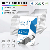 Lot de 24 supports de signalisation en acrylique 4 x 6, présentoirs de panneaux en plastique transparent, supports de papier à dos incliné vertical pour entreprises et magasins