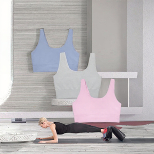 Wholesale Breathable Front Logo Women's Yoga Gym <b>Bra</b> Activewear with Double Shoulder Strap <b>Open</b> Back Brushed Spandex/Nylon - Product Image 2