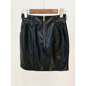 HIGH STREET nouvelle mode 2023 Designer Blazer femmes col rond corde à lacets garni <span class=keywords><strong>veste</strong></span> en <span class=keywords><strong>cuir</strong></span> artificiel - Product Image 5