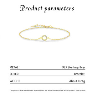 S925 silver Minimalist 18K Gold Plated Chain <b>Bracelet</b> With Crystal Circle Charm Unisex Everyday Wear - Product Image 2