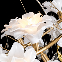 Lustre de luxe personnalisé avec fleurs en verre faites à la main, lampe pour salon et salle à manger de villa, éclairage d'escalier, éclairage d'hôtel