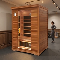 Sauna de Vapor Seco Portátil Moderna para 2 Personas, con Calentador de Carbono de Bajo EMF e Infrarrojos Lejanos, en Madera de Hemlock/Cedro Rojo Sólido