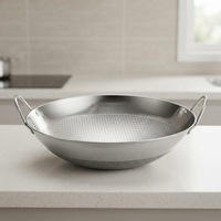 Wok en acier inoxydable de 10 pouces avec surface texturée en nid d'abeille, poignées à double anse, capacité de 2,0 à 3,0 L pour cuisinière à alcool et à gaz