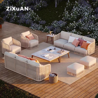 Outdoor-Sofa-Set aus Aluminium, Gartenmöbel-Set mit Sitzgelegenheiten, Balkon-Rattan-Sessel, Luxuriöse Terrassensofas mit Kaffeetisch