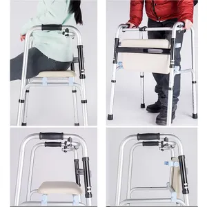 Adult Walking Aids 2 Wheels Folding Rehabilitation Walker Rollator With Seat Health Care Supplies Standing Frame Walker