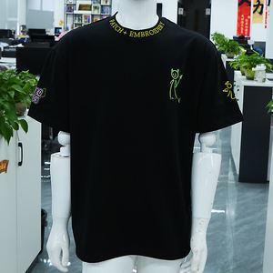 T-shirt en coton 100 % tricoté sur mesure, poids lourd 305 g/m², coupe oversize, broderie 3D, haute qualité, anti-UV et respirant pour homme – Vente en gros - Product Image 3