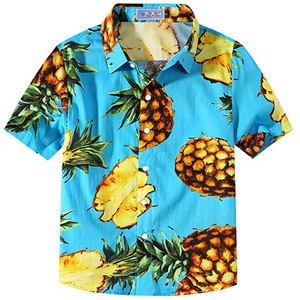 Dernière conception bleu clair imprimé ananas hawaïen chemise décontractée à manches courtes pour enfants - Product Image 1