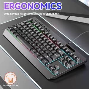 <span class=keywords><strong>Clavier</strong></span> de jeu compact filaire Umila New <span class=keywords><strong>Clavier</strong></span> Français 87 touches <span class=keywords><strong>AZERTY</strong></span> rétroéclairé RGB à membrane multifonction - Product Image 3