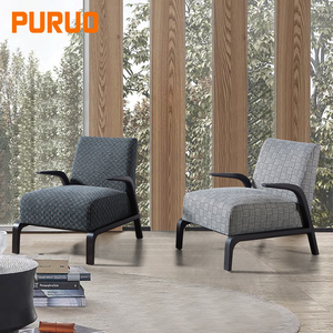 <span class=keywords><strong>Poltrona</strong></span> Relax PURUO per Soggiorno, Gambe in Legno Nero, Rivestimento in Pelle Grigia, Sedia Reclinabile per Hotel - Product Image 1