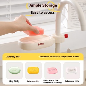 <span class=keywords><strong>Porte</strong></span>-<span class=keywords><strong>savon</strong></span> de salle de bain multifonctionnel en plastique avec clip pour robinet de douche et crochet de drainage pour un rangement pratique - Product Image 5