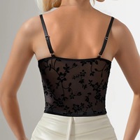 Débardeur Bustier Corset Femme Tendance Décontracté en Dentelle Tricotée à Dos Ouvert, Imprimé Uni, Sans Bretelles, Respirant