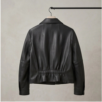 Veste décontractée en peau de mouton à grain naturel mat pour femme, avec ourlet élastique intérieur, coupe ajustée, manteau court en cuir pour trajets quotidiens