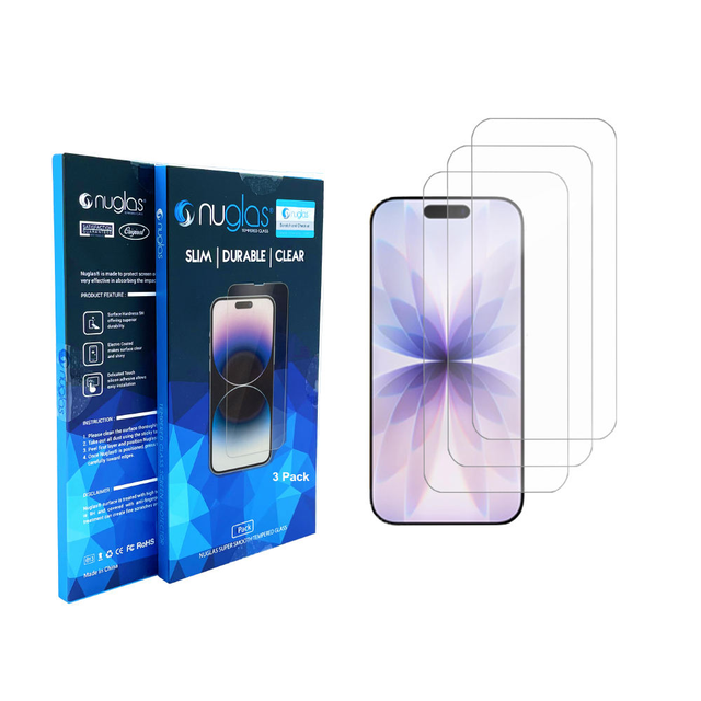 Nuglas Screen Protector Compatible With iPhone 11 12 13 14 15  17 Pro 16 ProTempered Glass 3-PACK Geniun Glass with 9H Hardness