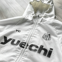 Veste imperméable pour homme à manches raglan blanches, personnalisée, à double couche, avec impression sérigraphique, à capuche et cordon de serrage, pour le sport en plein air