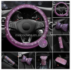 MELCO-Couvre Volant Bling en PU pour <span class=keywords><strong>Femme</strong></span>, 8 Pièces, Accessoires de Voiture Noirs, Modèle A1 - Product Image 4
