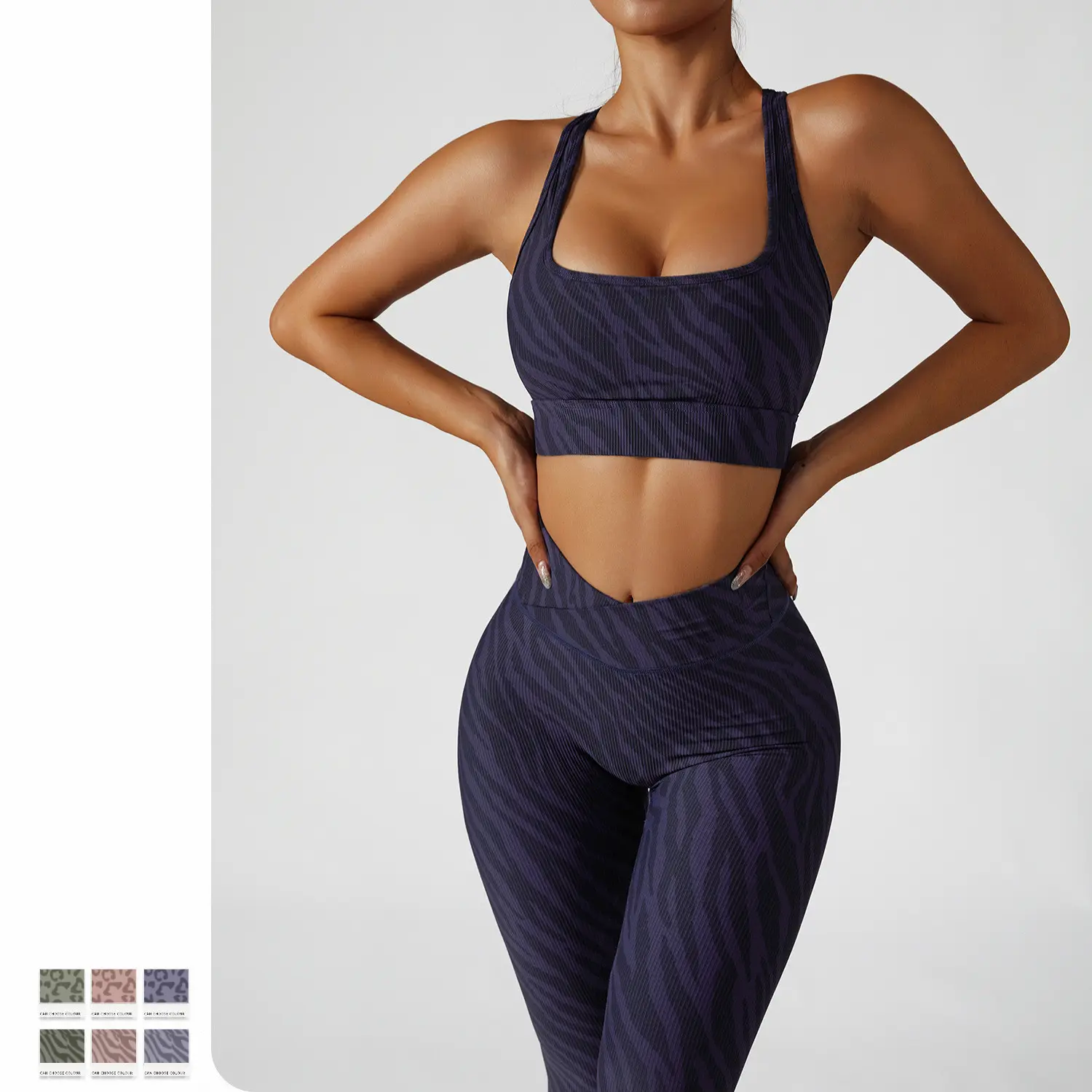 Bán Sỉ Bộ Áo Ngực Tập Yoga Thể Dục Thể Thao Tùy Chỉnh Quần Yoga Bộ Quần Legging Vải Thun Nylon In Hình Ngựa Vằn Thể Thao Tập Gym Cho Nữ