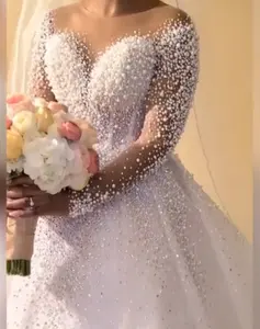 S572A Hohe Qualität maßge schneiderte neue Mode Großhandel Braut volle Perlen individuelle Hochzeits kleider