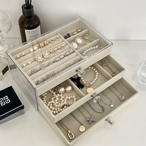 Multifunctional Jewelry Box <b>Plastic</b> <b>Drawer</b> <b>Storage</b> Organizer For Necklaces Rings Earrings With Lid And Velvet Lining - Product Image 4