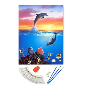 Gambar Populer Mudah Diy Lukisan Minyak dengan Nomor Dilukis Tangan Laut Dunia Pemandangan Laut Lukisan dengan Angka untuk Orang Dewasa dan Anak-anak