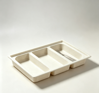 Plateau de rangement pour couverts de cuisine réglable en fibre de coque de riz personnalisable, organisateur d'ustensiles extensible à 2 ou 3 compartiments