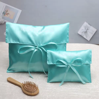 Pochette en satin avec nœud en ruban, logo personnalisé, sac de rangement en soie pour bijoux, vêtements, sous-vêtements, emballage cadeau