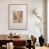 Peinture décorative abstraite bohème tissée à la main pour salon, avec cadre marron texturé 3D en corde de chanvre jaune et raphia naturel