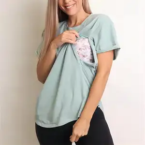 Vêtements de maternité personnalisés pour femmes T-shirt de grossesse à double couche Tops d'allaitement pour chemises d'allaitement