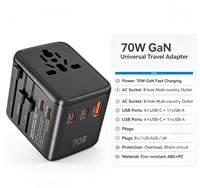 Uluslararası Seyahat Güç Adaptörü Evrensel Dönüştürücü 1*USB + 4*Tip C 45W/70W GaN Hızlı Şarj Cihazı 10A Çok Fonksiyonlu Priz