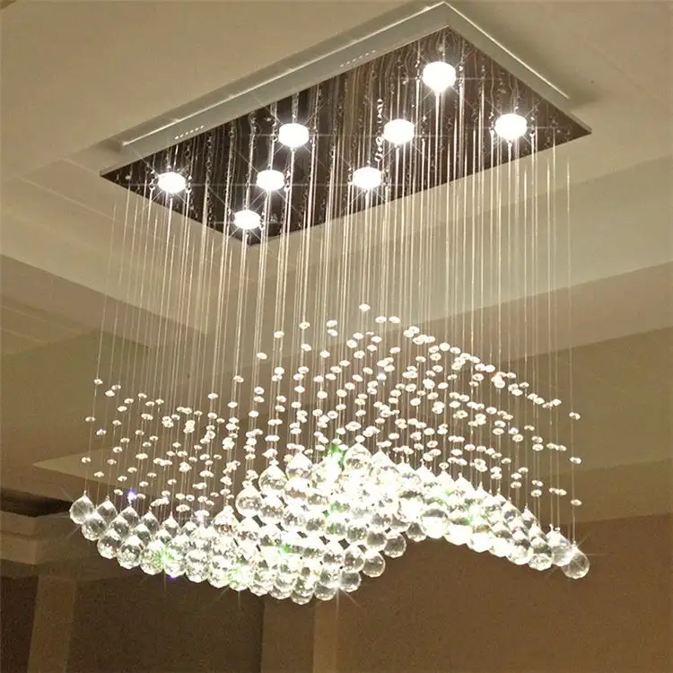 Modern Luxury Clear lustre Rain Chain Drop LED Wireless Crystal pendant Chandelier Light