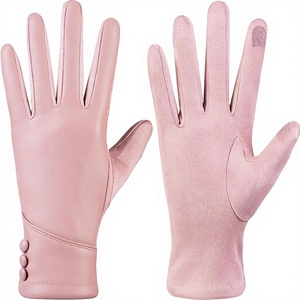 Gants en cuir d'agneau rose, chauds pour l'hiver, compatibles écran tactile, pour la conduite, avec logo personnalisé, pour usage quotidien en extérieur - Product Image 2