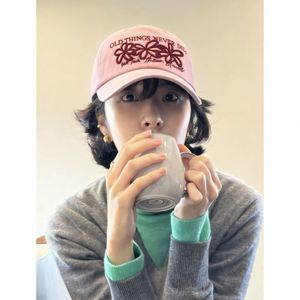 The Same Retro Embroidered Flower 6-Panel 100% Cotton Baseball Cap for Women's Spring New Wide-brimmed Big Head Circumference - Product Image 2