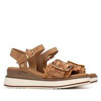 Sandales compensées Xti pour femme, bout ouvert, en cuir véritable, style plateforme rembourrée, talon de 5 cm, semelle intermédiaire en bois, semelle extérieure en EVA, fermeture à boucle