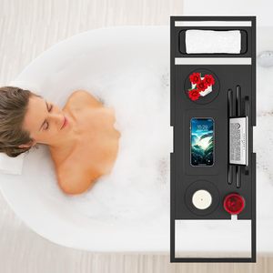 Plateau de baignoire pliable et extensible en bambou avec charnières de verrouillage pour rangement en salle de bain, vente en gros - Product Image 3