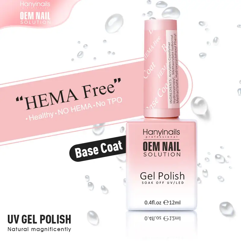 Free Sample Hema Free Base Coat Hanyinails Private Label high quality Custom Thick nude pink nail Gel Polish Long Lasting