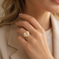 Bague en laiton plaqué or 14 carats, forme cœur, sertie de zircone cubique rose, motif éclair, bijou tendance pour femme