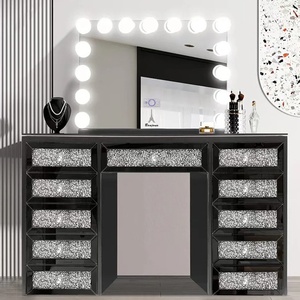 Mirrored Crushed Diamond <strong>Vanity</strong> with <strong>Hollywood</strong> LED Mirror, 13 Drawers Dressing Table for Bedroom Makeup Storage - Product Image 3