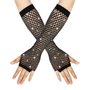 Fingerless <b>Fishnet</b> Sexy Highly Elastic Arm Sleeve Punk Goth Ladies Rhinestone Performance Unisex - Product Image 4