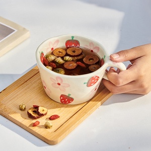 Tazza <span class=keywords><strong>da</strong></span> caffè in ceramica tazza <span class=keywords><strong>da</strong></span> caffè <span class=keywords><strong>da</strong></span> viaggio dipinta a mano Tazas Decor Tiger Strawberry Cute Breakfast Teacup - Product Image 5