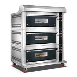 3 Layer 6 Trays Commercial Equipment Bakery Machines Luxury Tempered Glass Gas Deck Baking Oven
