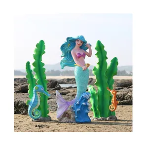 Wholesale outdoor seafood Display Fiberglass shell Mermaid Marine Life Sculpture for Shop seafood Beach ornaments