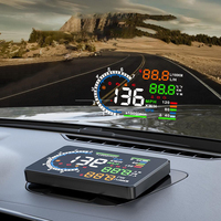 Projecteur de pare-brise A8 OBD HUD avec compteur de vitesse LED, alarme de survitesse et lumière ambiante à dégradé de couleur pour voitures universelles