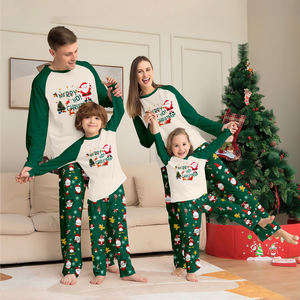 95% Polyester <strong>Christmas</strong> Family Matching <strong>Pajamas</strong> Green Round Neck Print Cozy Home Wear Comfortable Loungewear Sleepwear Set - Product Image 1
