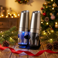 Moulin à poivre électrique à gravité en acier inoxydable, lot de 2, avec support et lumière LED bleue pour la cuisine