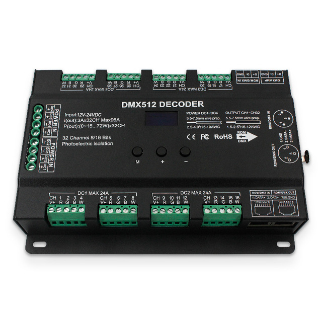 Yhint 24-Channel DMX512 Decoder RGBW LED Strip Dimmer Controller 3A/Channel RDM Signal Support DC5V-24V 2-Year Warranty Stage