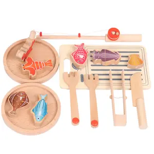 Taglio in legno set di cibo da cucina giochi di imitazione kit da cucina giocattolo in legno sviluppo precoce giocattolo da pesca magnetico